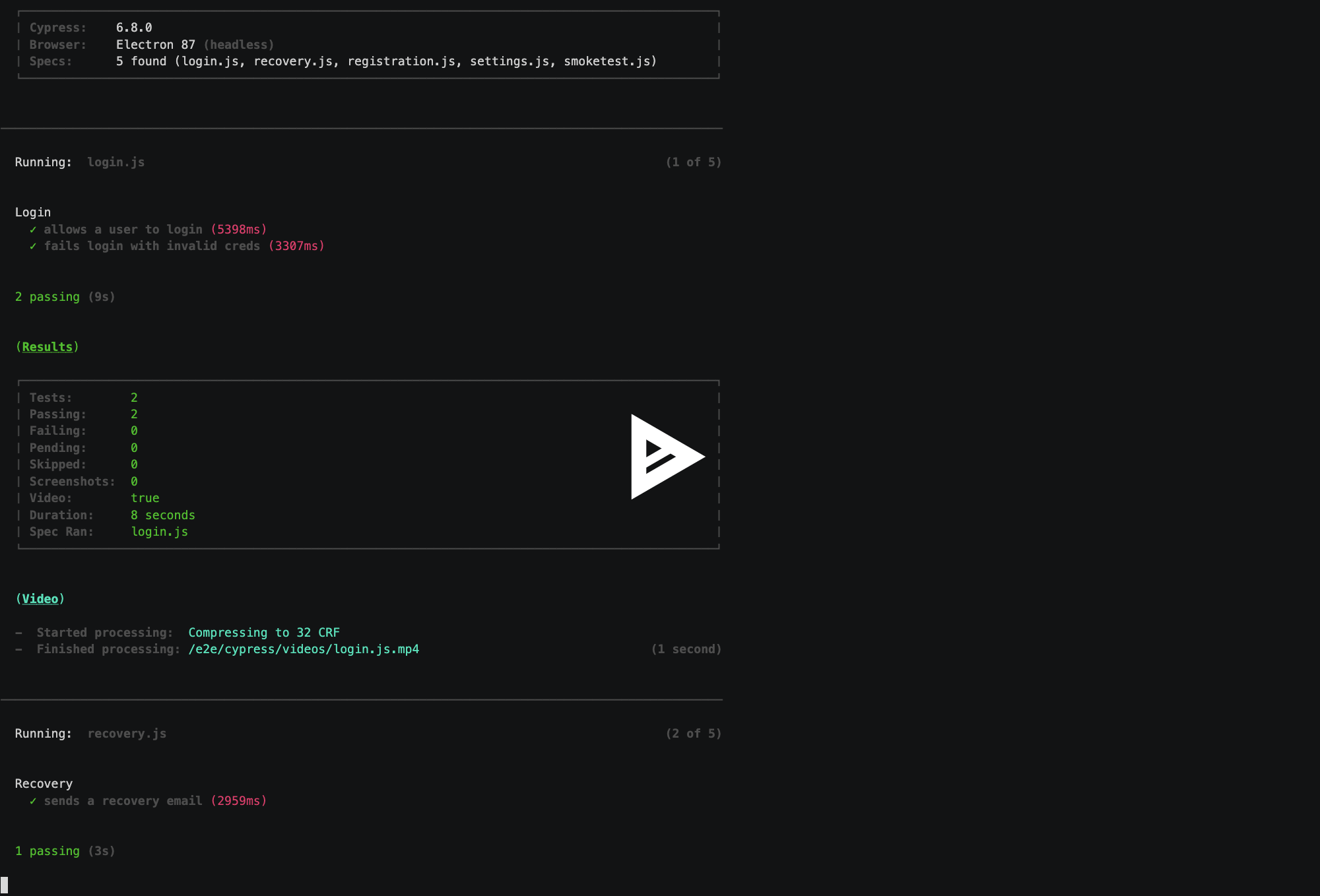 Watch a video of running the tests in headless mode